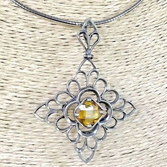 SILPADA Sterling Silver Faceted Citrine Pendant S1222 Sterling Omega Necklace - Picture 6 of 9